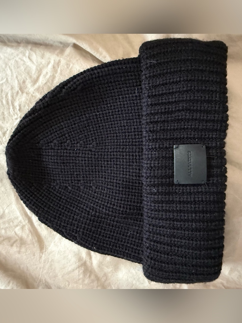 All Saints Black Ribbed Knit Beanie Hat
